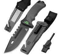 naifu® - The Hunter X - GRIGIO - Coltello sopravvivenza a lama fissa da 12 cm in acciaio inossidabile - Coltello da caccia - Sopravvivenza - Bushcraft - Accendino e affilatore inclusi