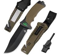 naifu® - The Hunter X - MARONNE - Coltello sopravvivenza a lama fissa da 12 cm in acciaio inossidabile - Coltello da caccia - Sopravvivenza - Bushcraft - Accendino e affilatore inclusi