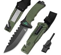 naifu® - The Hunter X - VERDE - Coltello sopravvivenza a lama fissa da 12 cm in acciaio inossidabile - Coltello da caccia - Sopravvivenza - Bushcraft - Accendino e affilatore inclusi