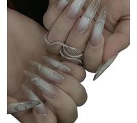 Nail art che migliora il temperamento, unghie speziate fatte a mano, cambiamenti semplici e graduali, nail art bianca in Europa e America, toppa for unghie staccabile.(L)