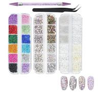 Nail Art con strass, 5200 pezzi, decorazione per unghie, nail art, strass da attaccare, perline piatte, con pinzette e pennarello, set di strass per unghie/abbigliamento/custodie per telefono
