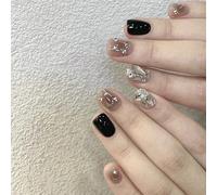 Nail Art fatta a mano, stile corto tinto con alone nero, compatibile con l'uso di toppe finte per unghie (M)