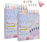 Nail Art Markers For Gel Nails,12 Colors Nail Art Pens Set,Nails Point Graffiti Dotting Pen Drawing Painting Liner Brush, for Home Salon (2pcs)