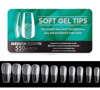 Nail Art Nail Pads Medium Long Full Set Clear Press On Nails Soaked Soft Gel Nail Tip Extension Professional Acrylic Fake Nails No Crease DIY Nails (Balletto corto semi-sabbia)