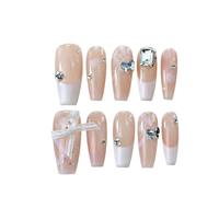 Nail art temperamento, fiocco francese scozzese con diamante scavato amore negozio di unghie for unghie indossare un'unghia di anatra mandarina da sposa(L)