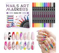 Nail Doodle Pens - Stylish Fingernail Drawing Markers, 12 Pcs DoubleTips with Glow, Beauty Salon Liner with Flair, Fashion Design Set, Nail Design Supplies for Indoor, Outdoor, Dorm