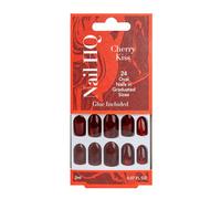Nail HQ 24 unghie finte ovali a forma di ciliegia con effetto occhio di gatto, 24 unghie finte con finitura lucida per manicure di qualità professionale a casa