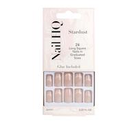 Nail HQ 24 unghie finte quadrate con polvere di stelle, 24 unghie finte resistenti, finitura lucida, per manicure di qualità professionale a casa