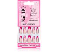 Nail HQ Coffin Pink Contrast French Unghie finte con colla e applicatore 24 pz