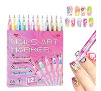 Nail Paint Pens, Quick Drying 12-Color Nails Graffiti Dotting Liner Pen, 5.27x0.43 Inches Fingernail Drawing Tool & Smudge Proof, Long-Lasting for Sister, Daughter, Girlfriend, Wife, and Friend