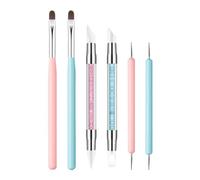 Nail Pens, Double-Tipped Silicone Tools, Gel Sculpture Kit, Portable Manicure Detail Brushes, Sturdy 6-Piece Set for Salon, Home, Travel, and Design Nylon Wool