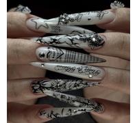 Nail Reformation Press On Nails, Gothic Code Stiletto unghie finte, riutilizzabile metallo fascino bastone sulle unghie per le donne (JP4339)