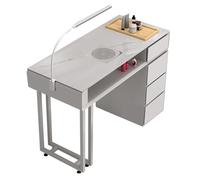 Nail Tech - Scrivania da tavolo per manicure, con cassetti, professionale, moderna, doppia scrivania con collettore di polvere elettrico, luci LED e caricabatterie wireless, stazione di lavoro