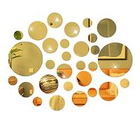 NAILDOKI Adesivi murali fai da te, set di adesivi per specchi acrilici, 60 adesivi da parete a specchio circolari per la decorazione della casa della camera da letto del soggiorno (oro)