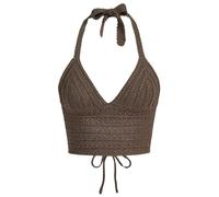 Naileksi Top da donna con lacci senza schiena, all'uncinetto, crop top Y2k, slim fit, senza maniche, scollo a V, retro con lacci, canotta, Marrone moka, S