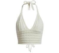 Naileksi Top da donna con lacci senza schienale all'uncinetto crop halter top Y2k Slim Fit senza maniche scollo a V Self Tie Back Knit Crop Cami Top, Beige, M