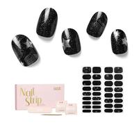 NAILOG - Strisce adesive per unghie in gel semi catalizzato, 34 pezzi, compra 2 e prendi 1 luce UV, lunga durata, con finitura in gel lucido, colore: nero polvere di stelle