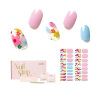 Nailog Unghie Gel Adesive UV - 34 pcs Fiori blu e rosa Smalto Adesivo Per Unghie UV - Pellicola per Unghie Autoadesiva - Adesivi per unghie in gel Qualità da Salone,Regalo Donna