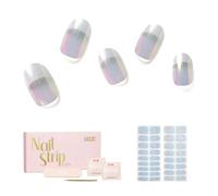 NAILOG Unghie Gel Adesive UV - 34 pcs Francese Glitter Adesivo Per Unghie UV - Pellicola per Unghie Autoadesiva - Adesivi per unghie in gel Qualità da Salone,Regalo Donna