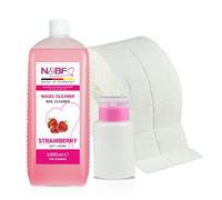 NAILS FACTORY | N&BF All for one Nail Cleaner Fragola Profumo 1000 ml + Dispenser Flacone a pompa (rosa) + 1000 pastiglie (2 rotoli da 500 pezzi) 70% alcool etanolo 1 litro - per unghie in gel