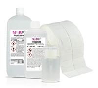 NAILS FACTORY N&BF - Set risparmio per unghie 1000 ml e primer 500 ml + dispenser bianco e 1000 tamponi per unghie in gel - agente adesivo - detergente per unghie 1 l - 70% isopropanolo 30% acqua