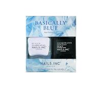 Nails Inc Basically Blue - Smalto per unghie Duo, top coat, asciugatura rapida, lunga durata, alta lucentezza, resistente alle scheggiature, manicure ad asciugatura all'aria, cruelty free, vegano, set