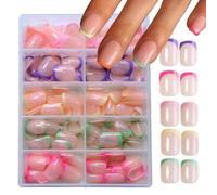 Nails Tips Set, Set of 240 French Nails Fake Tips, Short False Nail in Gel, Square Press On Nail, 5 Colori, Natural Artificial, per Onicotecnici, Principianti e DIY Nail Art Decorations