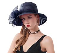 Naimo Cappello da donna in organza per chiesa, Kentucky Derby, Fascinator con elegante fiocco, tesa ampia, ideale per sposa, Tea Party e matrimonio, Blu mare, Taglia unica