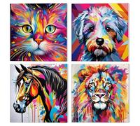 NAIMOER 4 Pezzi Animali Colorati Dipingere con i Numeri Adulti e Bambini con Cornice, Gatto Cane Paint by Numbers Kit Dipingere con i Numeri Pigmento Acrilico 20x20cm