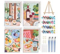 NAIMOER 4 Pezzi Cibo Dipingere con i Numeri Adulti Bambini con Cornice Detentore, Caffè Tè Paint by Numbers Kit Dipingere con i Numeri Pigmento Acrilico Decorazione Regalo 20x30cm