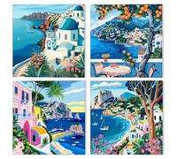 NAIMOER 4 Pezzi Dipingere con i Numeri Costa Adulti e Bambini con Cornice, Viaggio Paint by Numbers Kit Dipingere con i Numeri Pigmento Acrilico 20x20cm