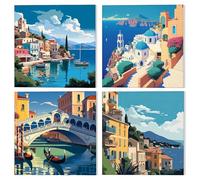 NAIMOER 4 Punti Panoramici Dipingere con i Numeri Adulti e Bambini con Cornice,Paesaggio Urbano Paint by Numbers Kit Dipingere con i Numeri Pigmento Acrilico 20x20cm
