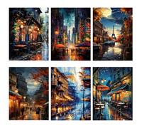 NAIMOER 6 Pezzi Paesaggio Urbano Dipingere con i Numeri Adulti e Bambini, Notte Paint by Numbers Kit Dipingere con i Numeri con Pennelli Pigmento Acrilico Disegno Pittura Paesaggio Famoso 30x40cm