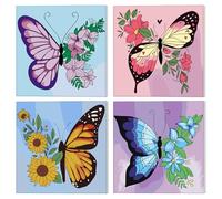 NAIMOER Confezione da 4 dipinti con numeri, farfalla per adulti e principianti, fai da te con fiori e numeri, per età 6-12, arte su tela, regali, decorazione da parete per la casa, 20,3 x 20,3 cm
