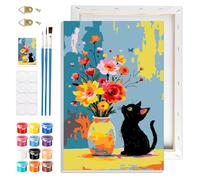 NAIMOER Dipingere con i numeri, per adulti e bambini, pittura fai da te con gatti neri con numeri, per ragazzi e ragazze, con cornice in legno, arte su tela, regali, decorazione da parete per la casa