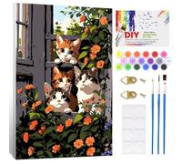 NAIMOER Gatti pittura con numeri per adulti principianti, fai da te fiori e gattini pittura con i numeri per 6-12 anni con cornice in legno, arte su tela regali decorazione da parete per la casa 20,3
