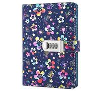 Nainaiwu quaderno record diario con lucchetto bellissimo fiore di scrittura blocco note formato A5 con copertina in pelle PU diario di viaggio per ragazze e ragazzi. Colorful flower
