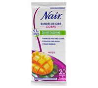 Nair - 20 strisce di cera fredda mango - Epilazione gambe - Ultra veloce ed efficace su setole molto corte - 2 salviette finiture