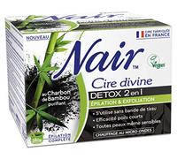 NAIR - Cera divina Detox 2 in 1 Speciale corpo, Epila & Esfolia la pelle, con estratto di carbone di bambù, si rimuove senza strisce, barattolo da 380 g + 2 salviettine "Finitura perfetta"