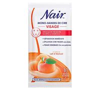 NAIR - Mono-strisce di cera fredda per il viso con estratto di latte di albicocca, sacchetto Nomade, 10 monostrisce + 2 salviettine "finitura delicata"