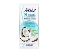NAIR - Strisce di cera fredda maglia e ascelle con estratto di latte di cocco, 97% di origine naturale, sacchetto nomade, 16 strisce + 2 salviettine "finitura delicata"