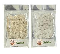 Naisha Confezione da 300+300 stoppini Puja in cotone biologico arrotolati a mano e stoppini in cotone intrecciato fatti a mano lunghi per lampada a olio Diya Jyot Batti Light in Temple/lampade ad