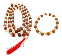 Naisha Rudraksha & Crystal Sphatik Beads Bracelet & 108 Perline Mala Himalaya Naturale 5 face Rudraksh, Cristallo Rosario, Dimensioni Bracciale 7 mm (confezione da 2), Legno