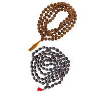 Naisha Rudraksha Mala, 108+1 perline e semi originali Kamal Gatta Mala, Himalaya naturale a 5 facce Mukhi Rudraksha, Japa Mala, confezione da 2 pezzi