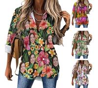 Naispanda Camicia Hawaiana Personalizzata da Donna con Foto del Viso, Divertente Camicia da Spiaggia Tropicale con Bottoni, Traspirante, Casual, per Vacanze, Regalo per Sua Madre e Fidanzata, S-8XL
