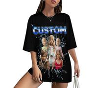 Naispanda Maglietta Personalizzabile per Uomo Donna, Magliette Vintage con Foto Personalizzate, Magliette da T Rap Bootleg Personalizzate Magliette Personalizzate per Mamma, Fidanzata, Fidanzato