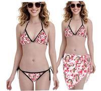 Naispanda Set Bikini Personalizzato con volti per Donna, Set di Costumi da Bagno Personalizzati con Copricostume, Top Bikini, Slip da Bagno per Donna