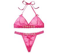 Naispanda Set Reggiseno Perizoma Personalizzato con Nome Lettere Strass Personalizzate Set Reggiseni in Pizzo Set Intimo per Mutandine Perizoma Personalizzato da Donna