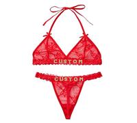 Naispanda Set Reggiseno Perizoma Personalizzato con Nome Lettere Strass Personalizzate Set Reggiseni in Pizzo Set Intimo per Mutandine Perizoma Personalizzato da Donna