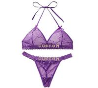 Naispanda Set Reggiseno Perizoma Personalizzato con Nome Lettere Strass Personalizzate Set Reggiseni in Pizzo Set Intimo per Mutandine Perizoma Personalizzato da Donna